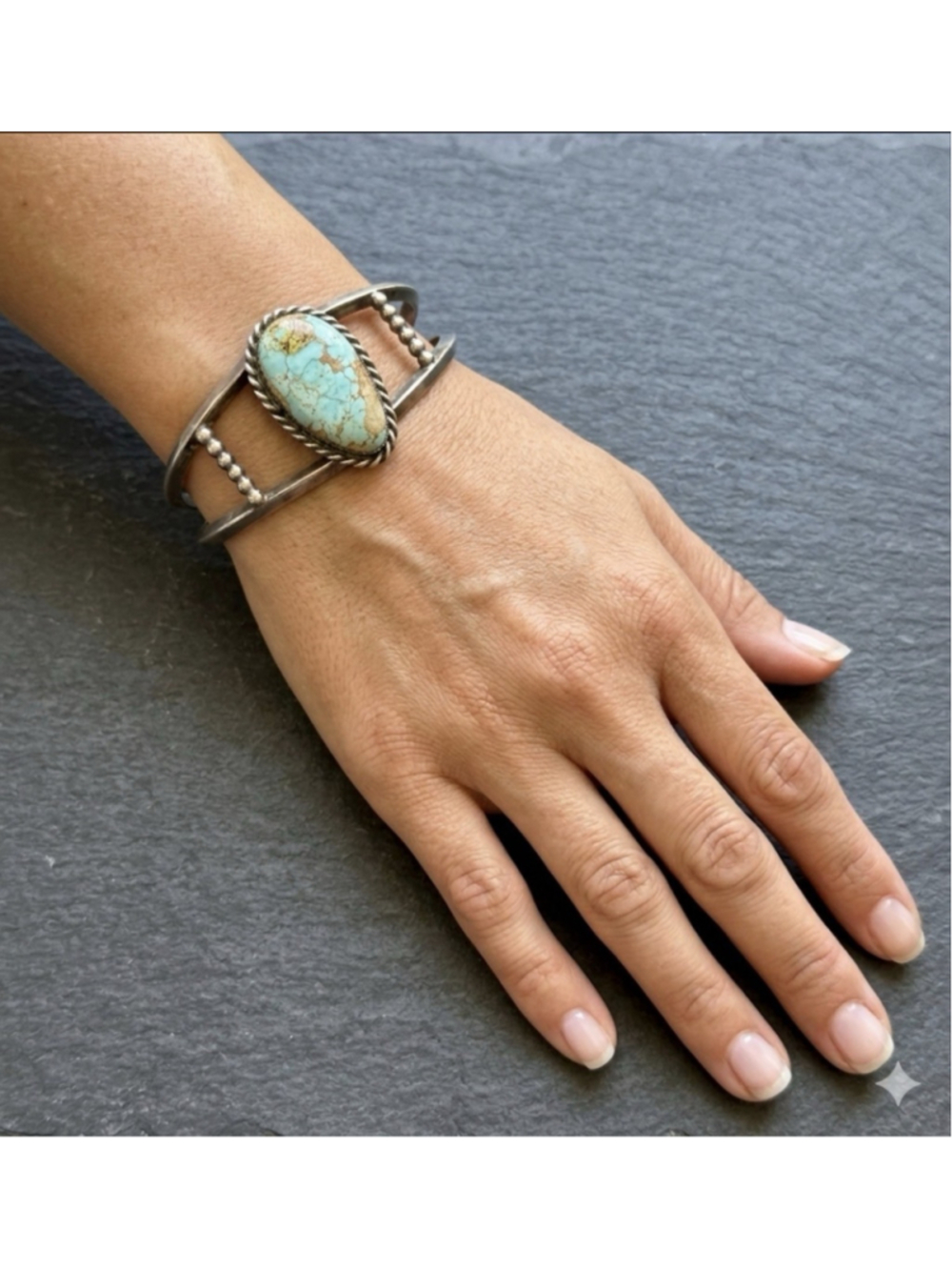 Faux Turquoise Cabochons Silver Toned Southwestern Split-Shank Cuff Bracelet